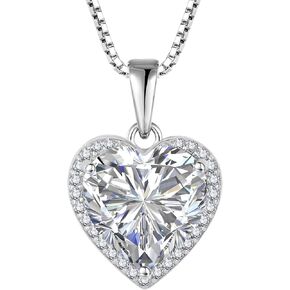 Love Heart Halo Diamond Necklaces with 18K White Gold Plated Sterling Silver Necklace Simple Heart Pendant Birthstone Gifts for Women