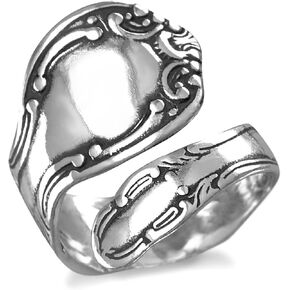 IVY & BAUBLE Oxidized Sterling Silver Spoon Ring for Women | One Size Adjustable Wrap Ring | Jewelry Gifts Made in USA in Kuwait