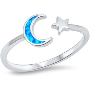 CHOOSE YOUR COLOR Sterling Silver Moon Star Ring