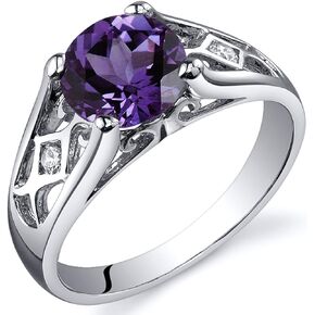 PEORA Simulated Alexandrite Cathedral Solitaire Ring for Women 925 Sterling Silver, 1.75 Carats Round Shape 7mm, Sizes 5 to 9