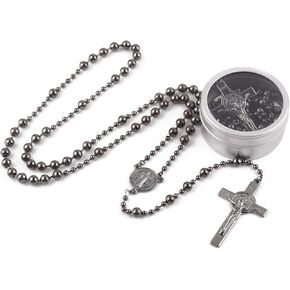 مسبحة Luomu من الفولاذ المقاوم للصدأ 6 مم، قلادة مسبحة بسلسلة طويلة 21 بوصة مع صندوق هدايا معدني من مايكل/عذراء للرجال والنساء in Kuwait