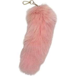 Fox Tail Keychain - Faux Fur, Soft Key Ring - Gift for Fox/Wolf Cosplay, Fairy Costumes, Coat & Hat Accessories (1PC, Pink, 30cm)