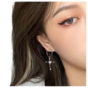 Punk Cross Hoop Earrings Crystal Cross Dangle Earrings Silver Faith Cross Earrings Cz Cross Huggie Hoop Earrings Jewelry for Women and Girls