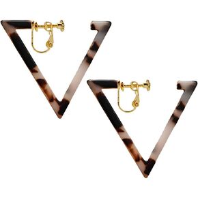 MOEPAPA Geometric Floral Mottled Tortoise Shell Clip on Hoop Earring for Women Girls