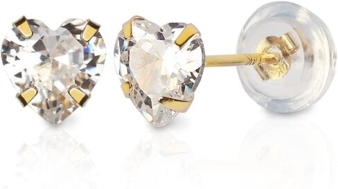 14k real solid Yellow Gold white cz Stud chunky Earrings for women Cubic Zirconia with 14k gold silicone earring flat backs in Saudi Arabia