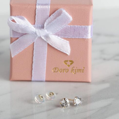14k real solid Yellow Gold white cz Stud chunky Earrings for women Cubic Zirconia with 14k gold silicone earring flat backs in Saudi Arabia