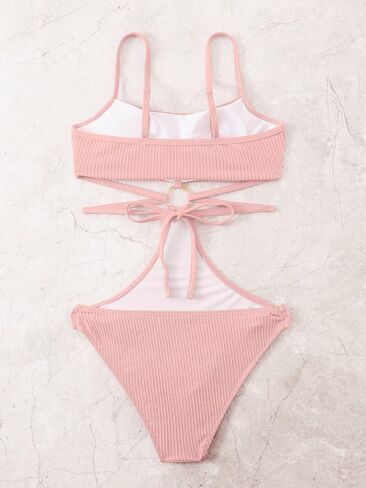 MakeMeChic Women's Textured One Piece Swimsuit Cut Out Ring High Cut Thong Bathing Suit Swimwear in Saudi Arabia