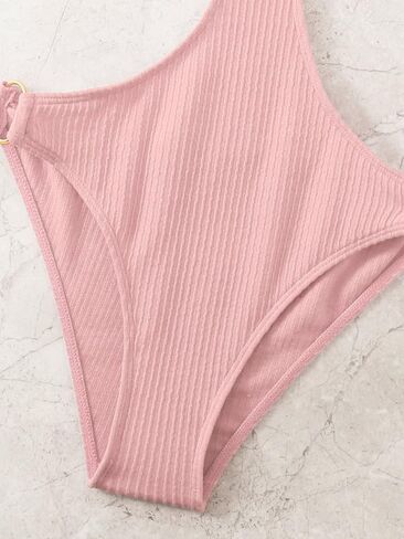 MakeMeChic Women's Textured One Piece Swimsuit Cut Out Ring High Cut Thong Bathing Suit Swimwear in Saudi Arabia