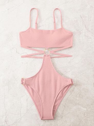 MakeMeChic Women's Textured One Piece Swimsuit Cut Out Ring High Cut Thong Bathing Suit Swimwear in Saudi Arabia