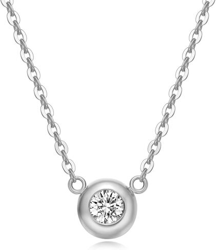 Carleen Valentines Day Gifts Solid 18K Gold Solitaire Bezel Setting 0.1cttw Diamond Dainty Delicate Pendant Neckace for Women Girls, 16+2" Solid 18K Gold Chain (Diamond F-G Color SI1 Clarity) in Saudi Arabia