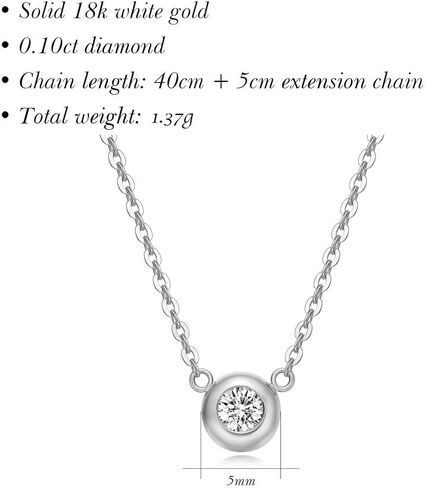 Carleen Valentines Day Gifts Solid 18K Gold Solitaire Bezel Setting 0.1cttw Diamond Dainty Delicate Pendant Neckace for Women Girls, 16+2" Solid 18K Gold Chain (Diamond F-G Color SI1 Clarity) in Saudi Arabia