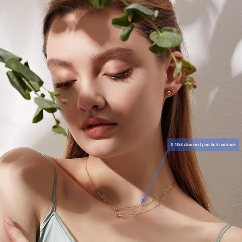 Carleen Valentines Day Gifts Solid 18K Gold Solitaire Bezel Setting 0.1cttw Diamond Dainty Delicate Pendant Neckace for Women Girls, 16+2" Solid 18K Gold Chain (Diamond F-G Color SI1 Clarity) in Kuwait