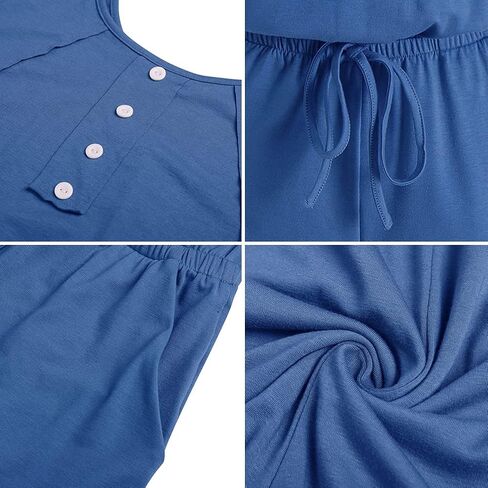 YUZIBAO Women's Summer Scoop Neck Sleeveless Jumpsuits Button Down Tank Top Front Tie Knot Short Rompers in Kuwait