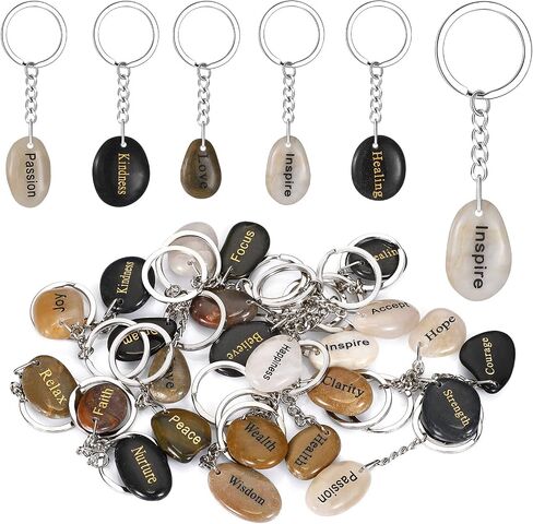Yinkin Bulk 24 Pcs Christmas Inspirational Keychains River Stone Key Rings Engraved Inspirational Keychains Stone Key Chains for Christmas Office Classroom Gift Party Favor Food Bank Supply in Saudi Arabia