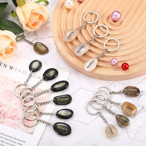 Yinkin Bulk 24 Pcs Christmas Inspirational Keychains River Stone Key Rings Engraved Inspirational Keychains Stone Key Chains for Christmas Office Classroom Gift Party Favor Food Bank Supply in Saudi Arabia