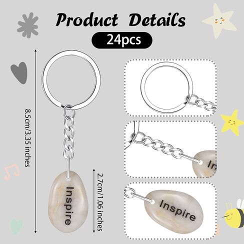 Yinkin Bulk 24 Pcs Christmas Inspirational Keychains River Stone Key Rings Engraved Inspirational Keychains Stone Key Chains for Christmas Office Classroom Gift Party Favor Food Bank Supply in Saudi Arabia