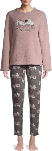 Women's Snoopy Nope Not Today Plush Sherpa Long Sleeve Pajama Set in Saudi Arabia