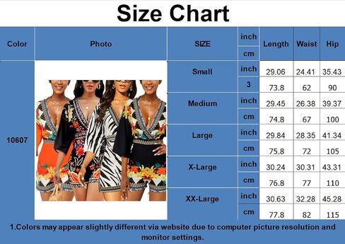 SperLucky ثوب فضفاض مثير للنساء على شكل حرف V وظهر قصير بذلة قصيرة مطبوعة بالزهور فضفاضة نصف كم موضة رومبير (X-Large) in Kuwait