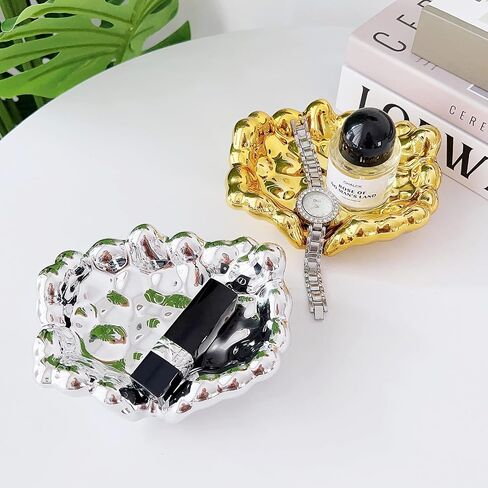 Wlz Luxury Electroplated Jewelry Dish Tray, Cute Decorative Ring Trinket Dish Jewelry Holder for Earring Necklace Bracelet Tray Fashion Bling Mirror 3D Cloud Shape, Gifts for Women (Plated Gold) in Saudi Arabia