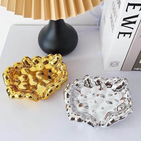Wlz Luxury Electroplated Jewelry Dish Tray, Cute Decorative Ring Trinket Dish Jewelry Holder for Earring Necklace Bracelet Tray Fashion Bling Mirror 3D Cloud Shape, Gifts for Women (Plated Gold) in Saudi Arabia