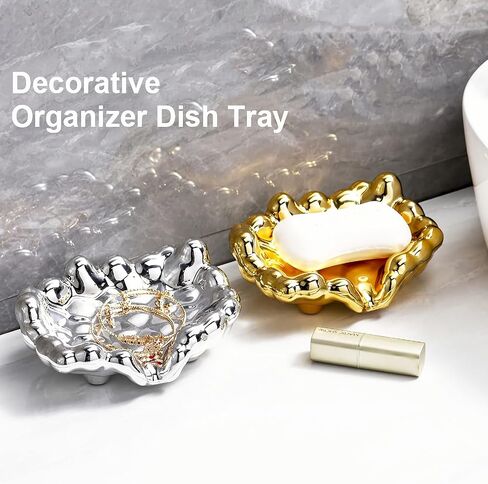 Wlz Luxury Electroplated Jewelry Dish Tray, Cute Decorative Ring Trinket Dish Jewelry Holder for Earring Necklace Bracelet Tray Fashion Bling Mirror 3D Cloud Shape, Gifts for Women (Plated Gold) in Saudi Arabia