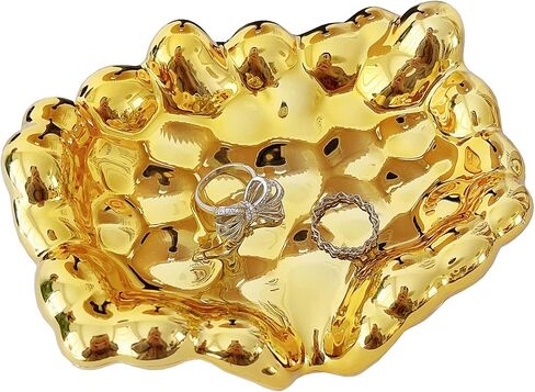 Wlz Luxury Electroplated Jewelry Dish Tray, Cute Decorative Ring Trinket Dish Jewelry Holder for Earring Necklace Bracelet Tray Fashion Bling Mirror 3D Cloud Shape, Gifts for Women (Plated Gold) in Saudi Arabia