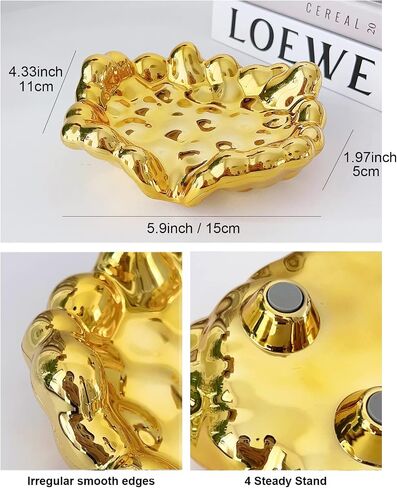 Wlz Luxury Electroplated Jewelry Dish Tray, Cute Decorative Ring Trinket Dish Jewelry Holder for Earring Necklace Bracelet Tray Fashion Bling Mirror 3D Cloud Shape, Gifts for Women (Plated Gold) in Saudi Arabia
