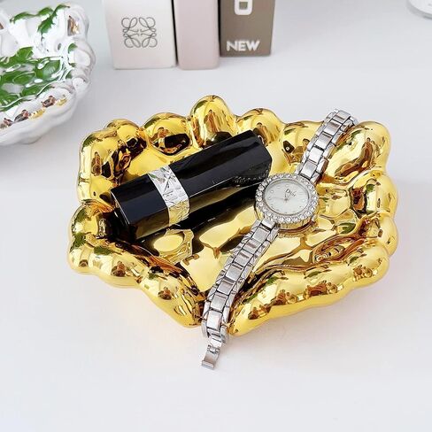 Wlz Luxury Electroplated Jewelry Dish Tray, Cute Decorative Ring Trinket Dish Jewelry Holder for Earring Necklace Bracelet Tray Fashion Bling Mirror 3D Cloud Shape, Gifts for Women (Plated Gold) in Saudi Arabia