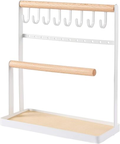 اوتوديكو منظم عرض المجوهرات من 4 طبقات، حامل مجوهرات يوضع على سطح الطاولة لتخزين القلائد والاساور والخواتم والاقراط والمفاتيح والساعات مع صينية خشبية، هدية رائعة للنساء، ابيض in Kuwait