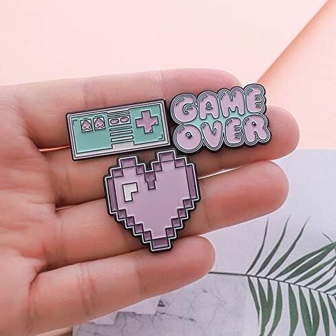 ROFARSO 3Pieces Pink Tone Pin Sets with Game Player Enamel Brooch Pins for Gift Lapel Pins Accessory for Backpacks Badges Hats Bags Lanyard, Zinc, enamel in Kuwait