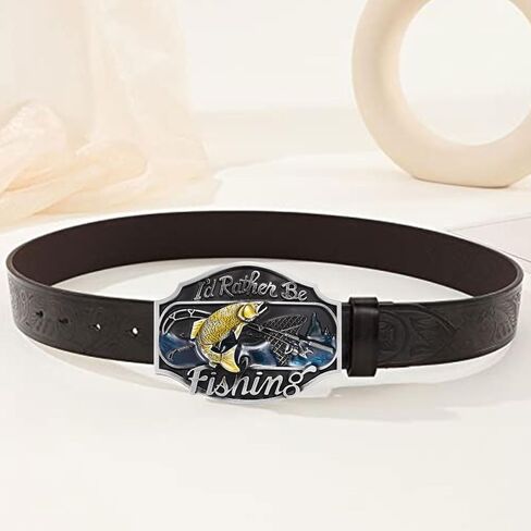 LYTOPTOP Western Belt Buckles for Men Women│I'd Rather Be Fishing Belt Buckle Christmas Halloween Belt Buckle Gift in Kuwait