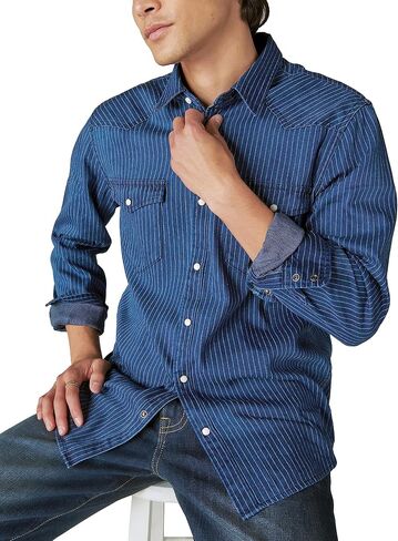 Lucky Brand Men's Railroad Stripe Western Long Sleeve Shirt in Saudi Arabia