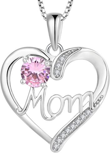 YL Mother's Day Gift Heart Necklace for Mom 925 Sterling Silver Love Heart Pendant Birthstones Jewelry for Women in Saudi Arabia