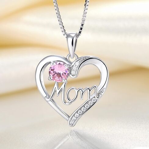 YL Mother's Day Gift Heart Necklace for Mom 925 Sterling Silver Love Heart Pendant Birthstones Jewelry for Women in Saudi Arabia