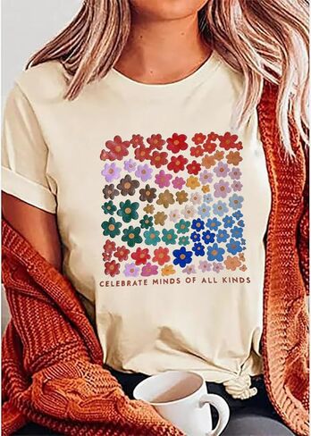 Binlanhanat التوعية بالتوحد التي شيرت المرأة التنوع العصبي قمصان التوحد دعم قميص التعليم الخاص ملهمة المحملة in Kuwait