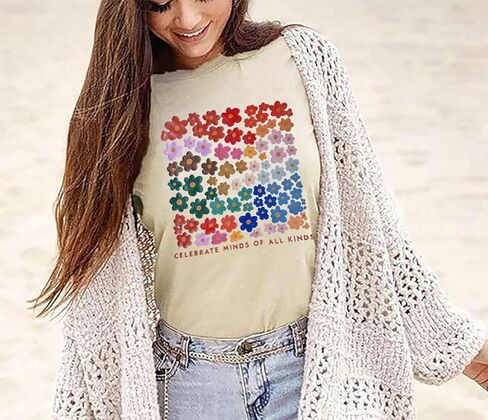 Binlanhanat التوعية بالتوحد التي شيرت المرأة التنوع العصبي قمصان التوحد دعم قميص التعليم الخاص ملهمة المحملة in Kuwait