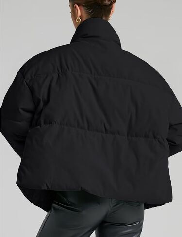 Gihuo Women's Winter Warm Stand Collar Puffer Jacket Zip Up Short Quilted Jacket Outerwear(Black-L) in Saudi Arabia