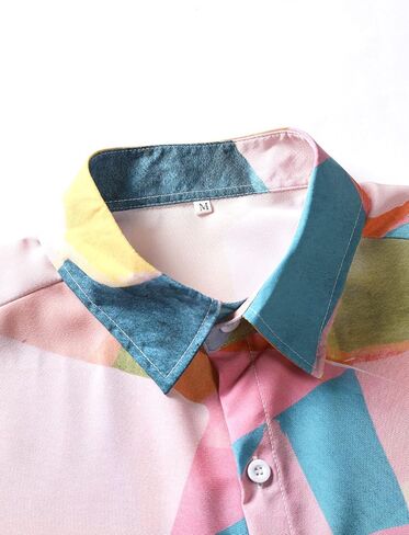 GORGLITTER Men's Geometric Color Block Summer Shirt Button Down Short Sleeve Regular Fit Shirt in Saudi Arabia