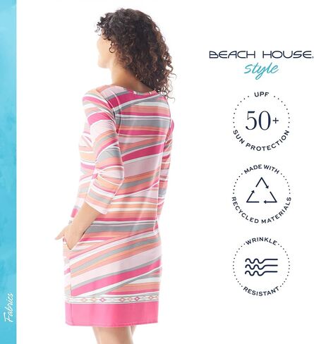 فستان تونيك من BEACH HOUSE Style Stella برقبة قارب - فستان شمس مقاوم للتجاعيد بعامل حماية من الأشعة فوق البنفسجية 50+ in Kuwait
