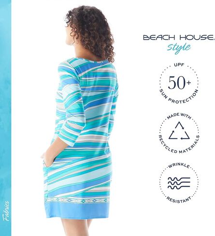 فستان تونيك من BEACH HOUSE Style Stella برقبة قارب - فستان شمس مقاوم للتجاعيد بعامل حماية من الأشعة فوق البنفسجية 50+ in Kuwait