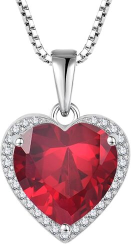 Love Heart Halo Diamond Necklaces with 18K White Gold Plated Sterling Silver Necklace Simple Heart Pendant Birthstone Gifts for Women in Saudi Arabia