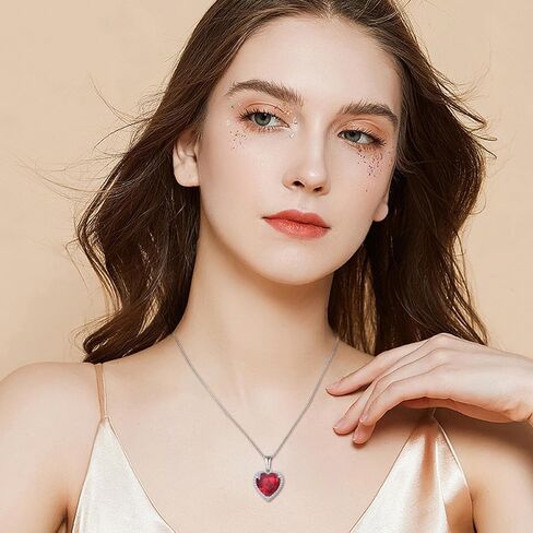 Love Heart Halo Diamond Necklaces with 18K White Gold Plated Sterling Silver Necklace Simple Heart Pendant Birthstone Gifts for Women in Saudi Arabia