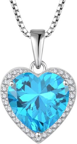 Love Heart Halo Diamond Necklaces with 18K White Gold Plated Sterling Silver Necklace Simple Heart Pendant Birthstone Gifts for Women in Saudi Arabia