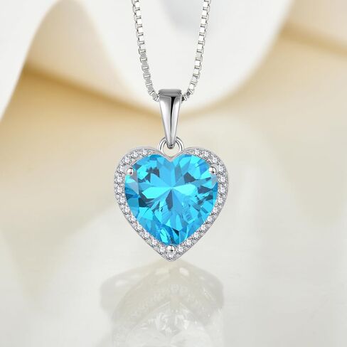 Love Heart Halo Diamond Necklaces with 18K White Gold Plated Sterling Silver Necklace Simple Heart Pendant Birthstone Gifts for Women in Saudi Arabia