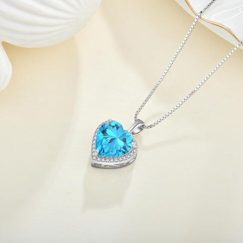 Love Heart Halo Diamond Necklaces with 18K White Gold Plated Sterling Silver Necklace Simple Heart Pendant Birthstone Gifts for Women in Saudi Arabia