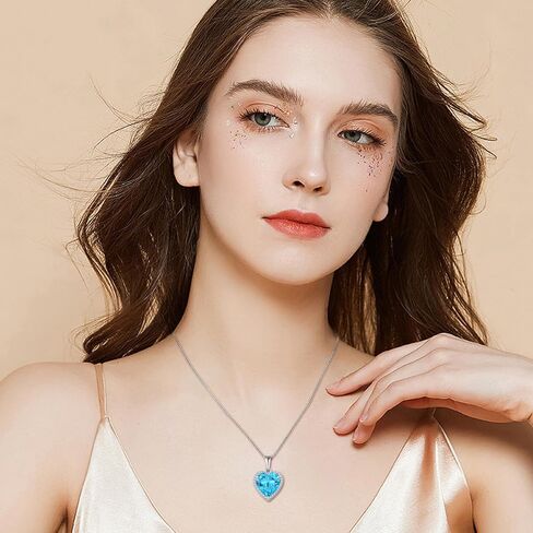 Love Heart Halo Diamond Necklaces with 18K White Gold Plated Sterling Silver Necklace Simple Heart Pendant Birthstone Gifts for Women in Saudi Arabia
