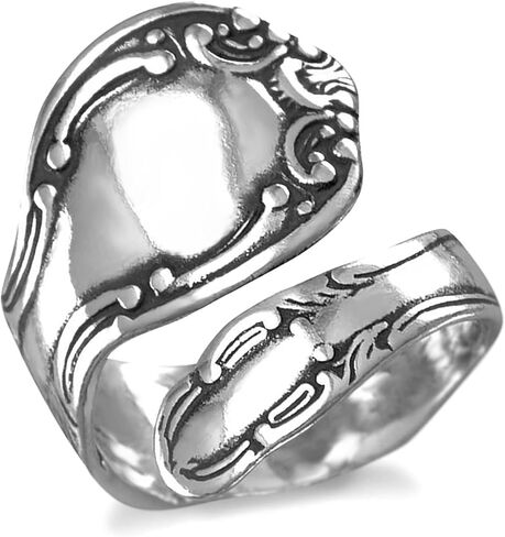 IVY & BAUBLE Oxidized Sterling Silver Spoon Ring for Women | One Size Adjustable Wrap Ring | Jewelry Gifts Made in USA in Kuwait
