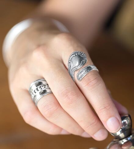 IVY & BAUBLE Oxidized Sterling Silver Spoon Ring for Women | One Size Adjustable Wrap Ring | Jewelry Gifts Made in USA in Kuwait