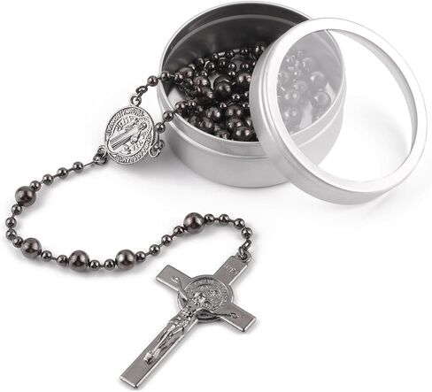 مسبحة Luomu من الفولاذ المقاوم للصدأ 6 مم، قلادة مسبحة بسلسلة طويلة 21 بوصة مع صندوق هدايا معدني من مايكل/عذراء للرجال والنساء in Kuwait