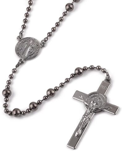 مسبحة Luomu من الفولاذ المقاوم للصدأ 6 مم، قلادة مسبحة بسلسلة طويلة 21 بوصة مع صندوق هدايا معدني من مايكل/عذراء للرجال والنساء in Kuwait